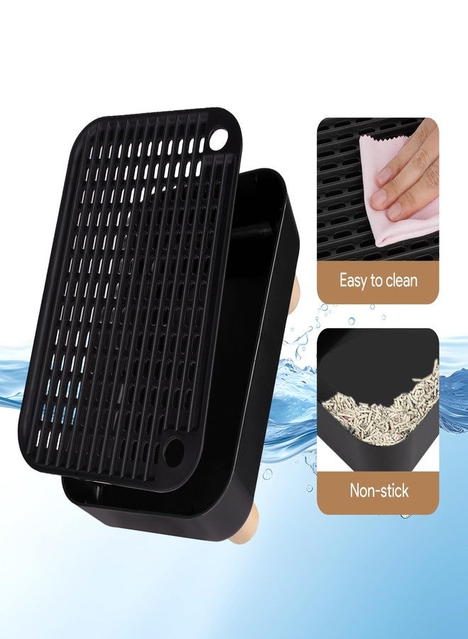 GENZYRE Cat Ramp Litter Box Step, Small Senior Cat Litter Box Mats Ramp for Floor with Wooden Base, Low Entry Cute Cats Food Mat Stairs Prevent Tracking, Silicone Small Litter Boxes Shield Catcher Mat Black - Image 4